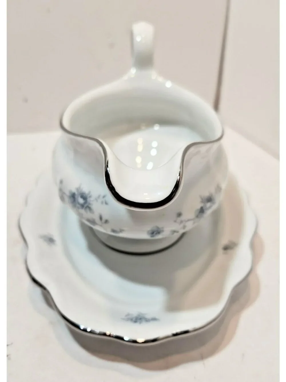 Vtg Johann Haviland Blue Garland China Bavaria Backstamp Gravy Boat w/Underplate